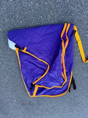 HUGS Horse Sheet size 84 Purple and Gold outside / blue and gold inside